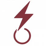 Abstraktes Icon eines Blitzes mit kleinem Kreis in dunkelviolett