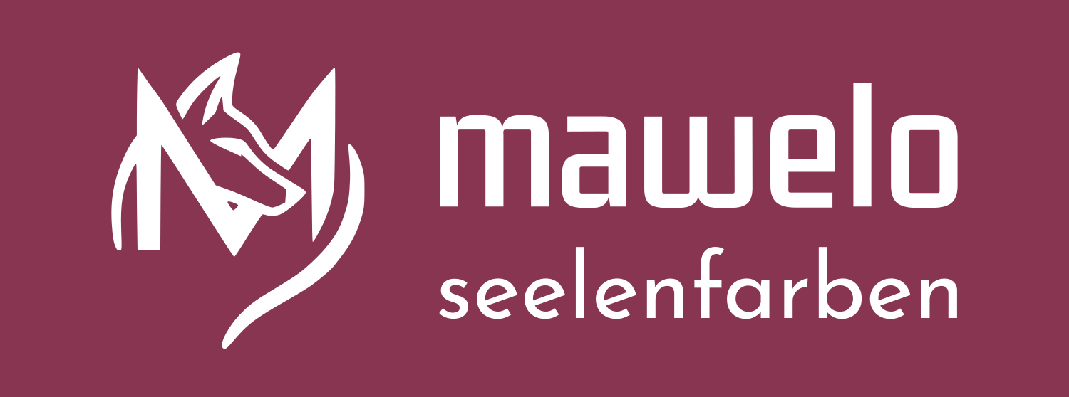 Logo von mawelo.com in Unternehmensfarbe auf weinrotem Hintergrund – abstrakte Kunstwerke für die Seele